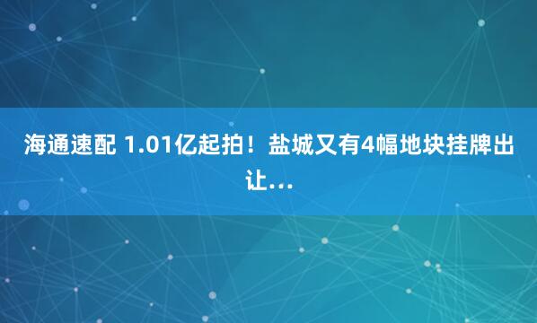海通速配 1.01亿起拍！盐城又有4幅地块挂牌出让…