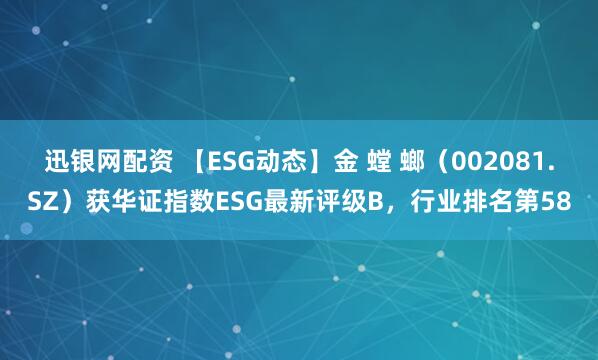 迅银网配资 【ESG动态】金 螳 螂（002081.SZ）获华证指数ESG最新评级B，行业排名第58